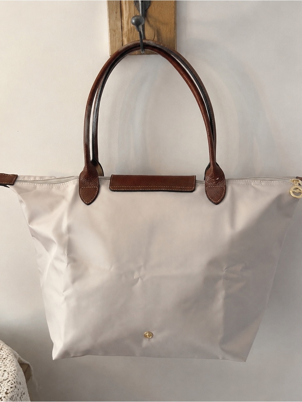 Longchamp Tote in Cream with Brown Trim - Picture 2 of 4